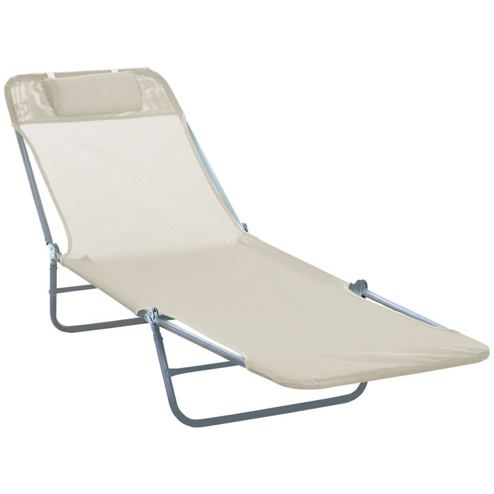 HOMCOM Garden Lounger Recliner Adjustable Sun Bed Chair-Beige