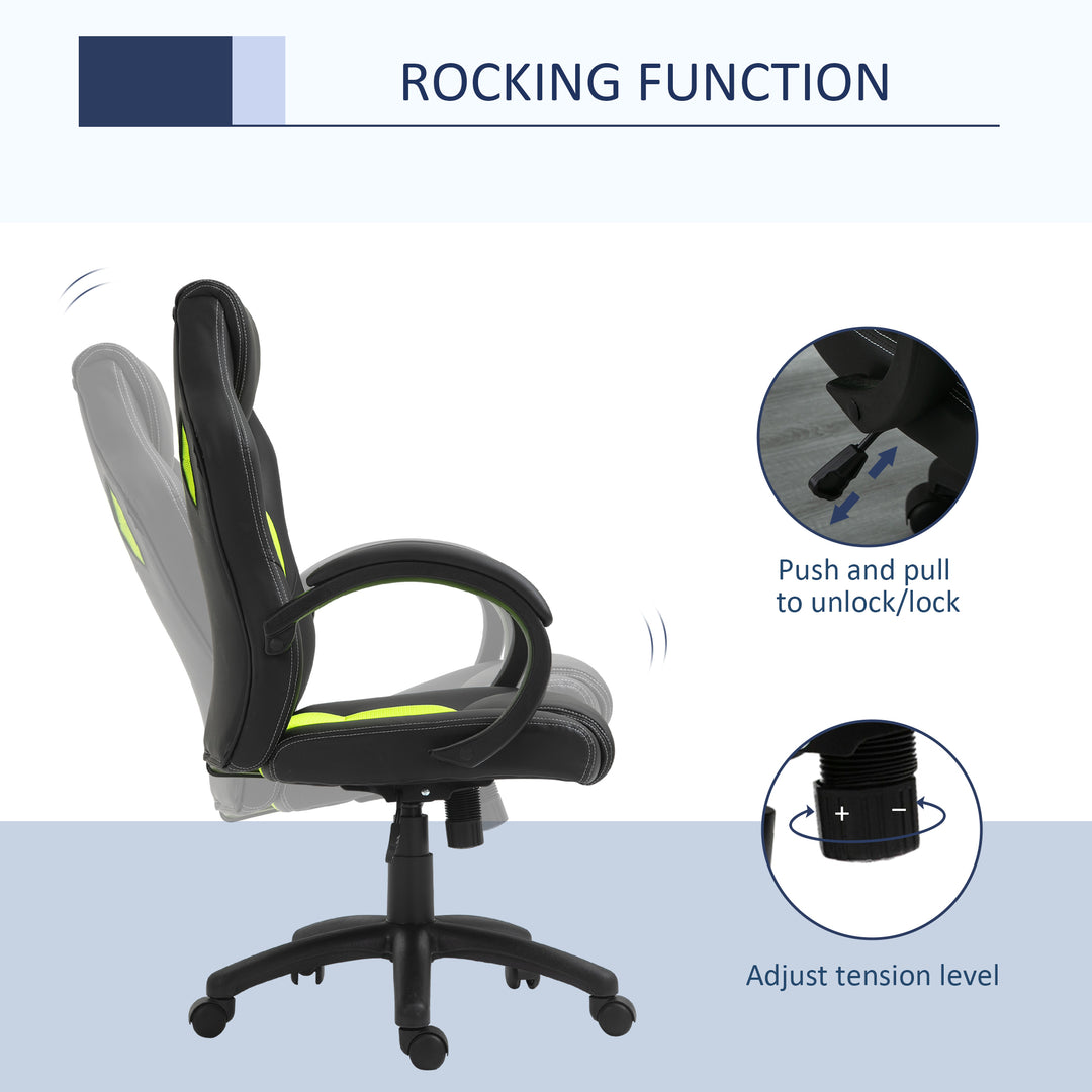 High-Back Gaming Chair Swivel Home Office Computer Racing Gamer Desk Chair, Black Green