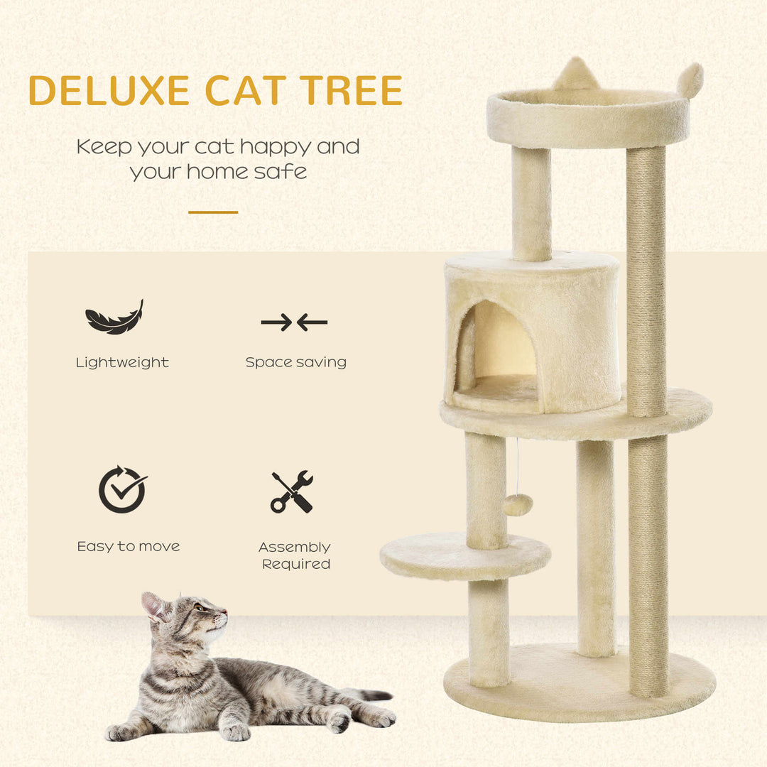 Pawhut Cat Tree Tower Scratching Post with Sisal Pet Activity Centre Beige 48 x 48 x 104cm