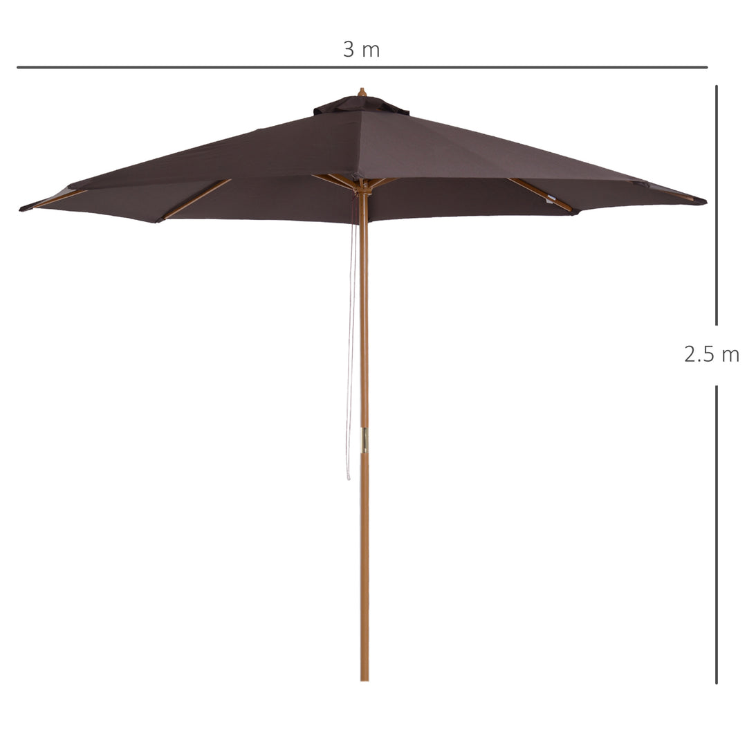 Outsunny ⌀3m Bamboo Wooden Market Patio Umbrella Garden Parasol Outdoor Sunshade Canopy, 8-ribs,Coffee