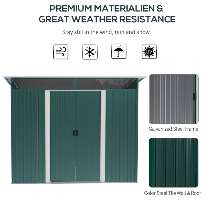 Outsunny Pent Roofed Metal Garden Shed House Hut Gardening Tool Storage w/ Ventilation 260L x 194W x 200H cm