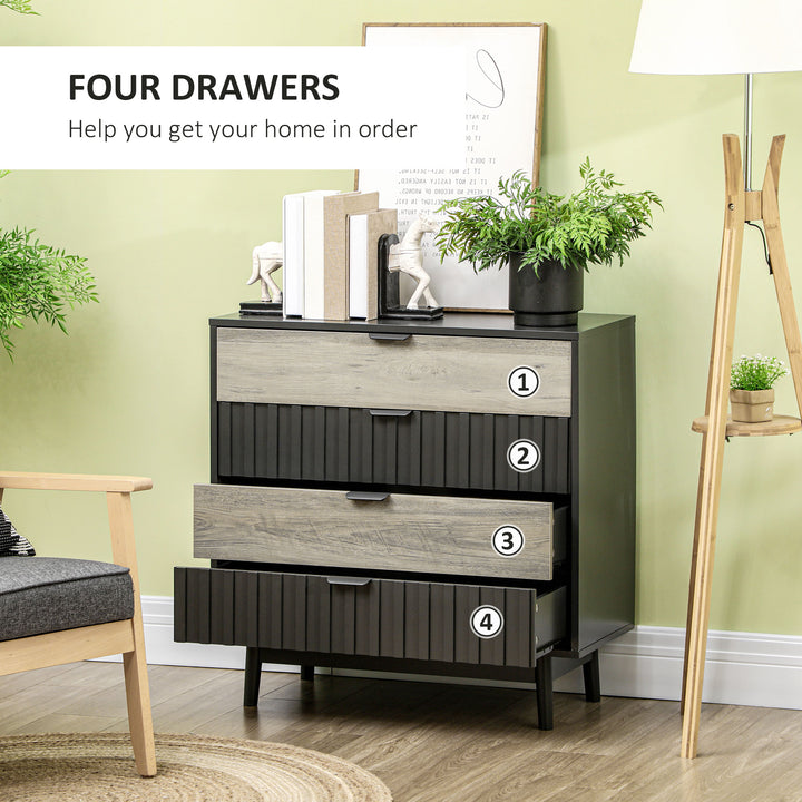 Drawer Chest, 4-Drawer Storage Organiser for Bedroom, Living Room, 80cmx35cmx80cm, Grey and Natural Tone