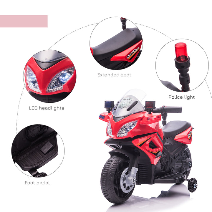 Kids 6V Electric Ride On Motorcycle Police Car Toy for 18 - 36 months Red