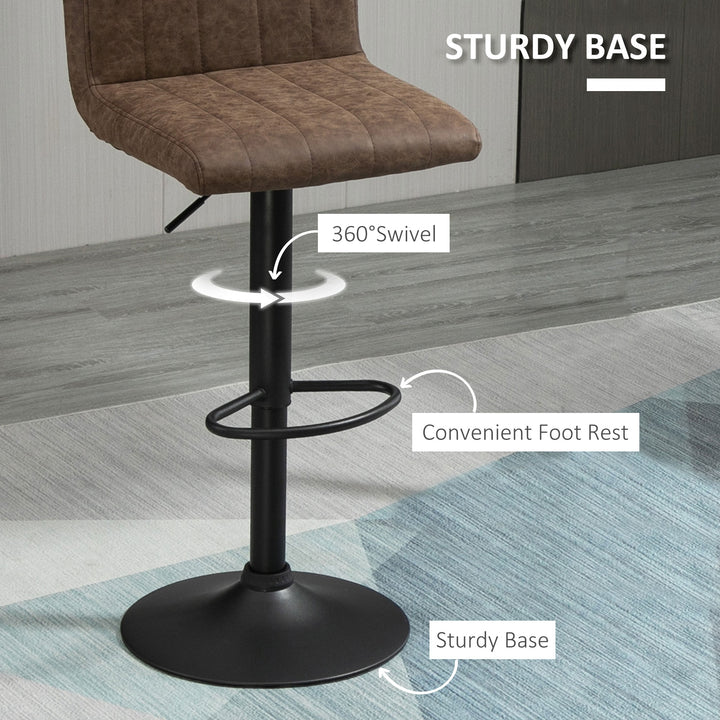 Barstools Set of 2 Adjustable Height Swivel Gas Lift PU Leather Counter Bar Chairs with Footrest, Brown
