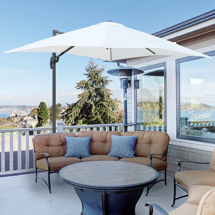 2.5 x 2.5m Patio Offset Parasol Umbrella Cantilever Hanging Aluminium Sun Shade Canopy Shelter 360¡ Rotation with Crank Handle and Cross Base