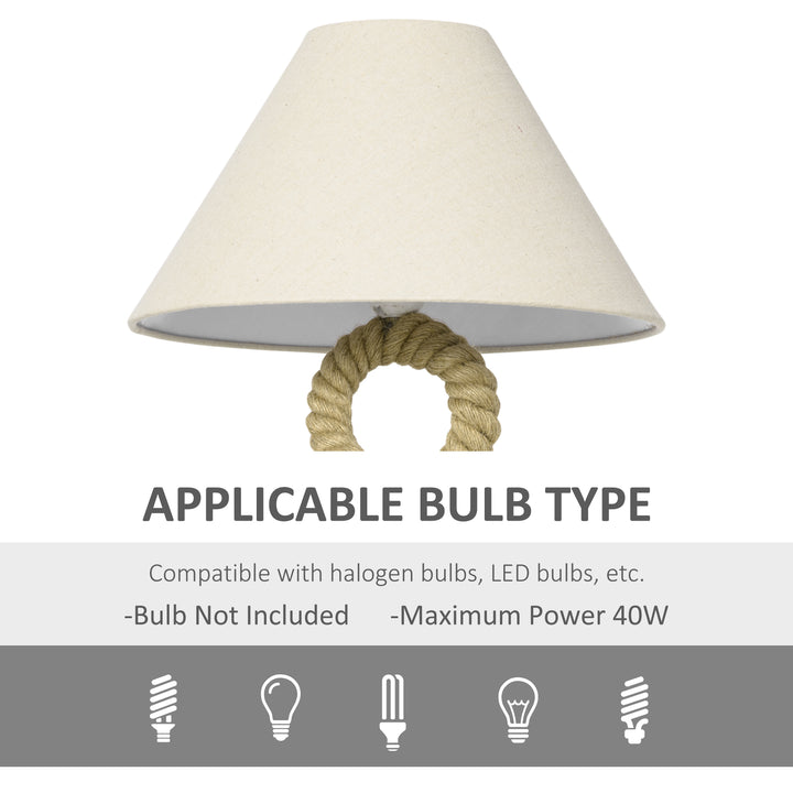 HOMCOM Nautical Style Table Lamp with Fabric Lampshade, Twisted Rope Bedside Lamp for Bedroom, Study, Living Room, Beige