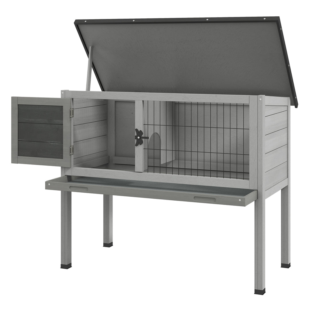 Wooden Rabbit Hutch Cage, Garden Built in Tray-Grey