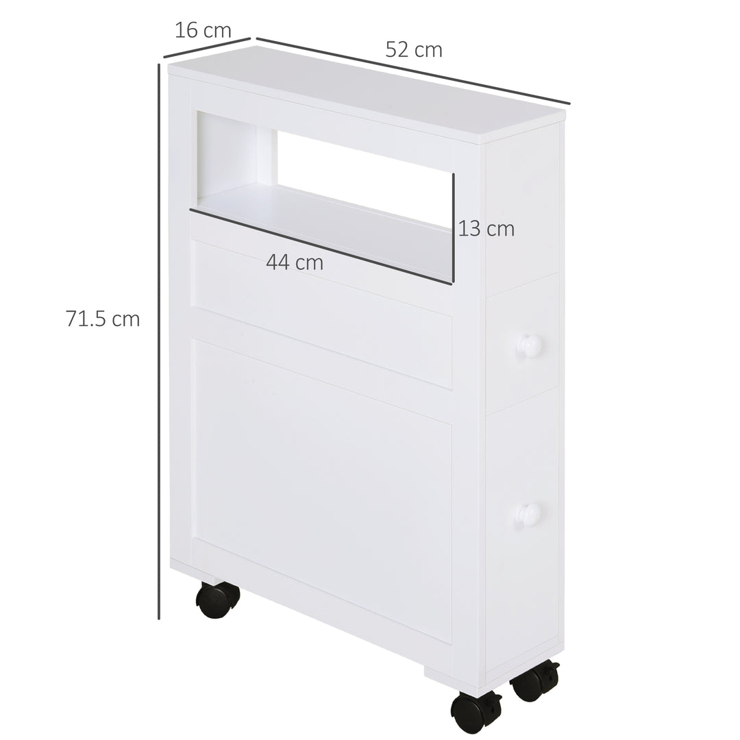 MDF Narrow Rolling Bathroom Side Cabinet White