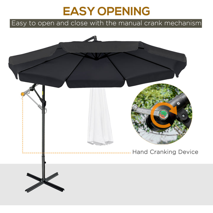 2.7m Banana Parasol Cantilever Umbrella with Crank Handle and Cross Base for Outdoor, Hanging Sun Shade, Black