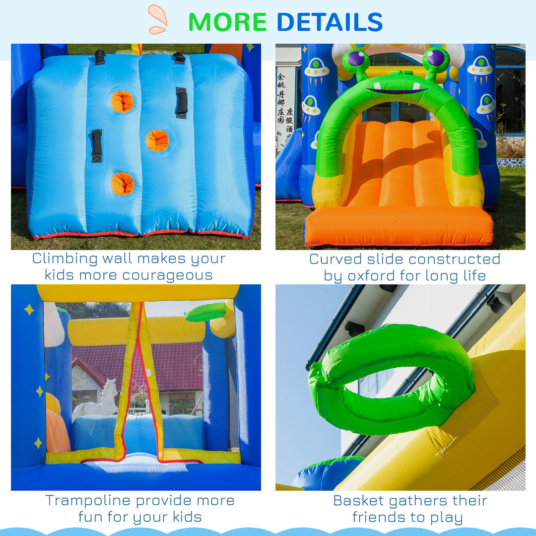 Outsunny 4 in 1 Kids Bounce Castle Large Alien-Style Inflatable House Slide Trampoline Climbing Wall Basket with for Kids Age 3-8, 3.2 x 2.4 x 2m