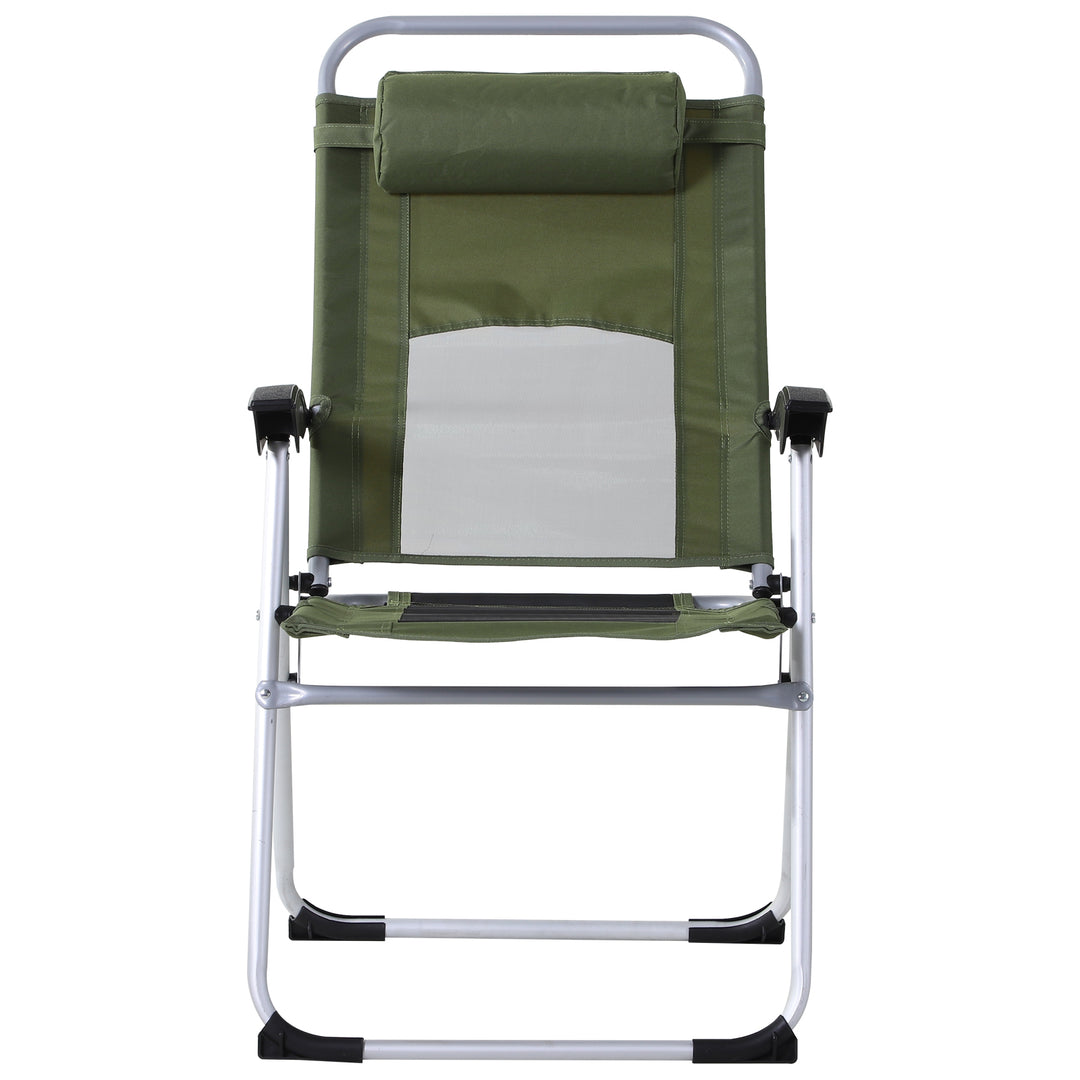 Outdoor Garden Folding Chair Patio Armchair 3-Position Adjustable Recliner Reclining Seat with Pillow - Green