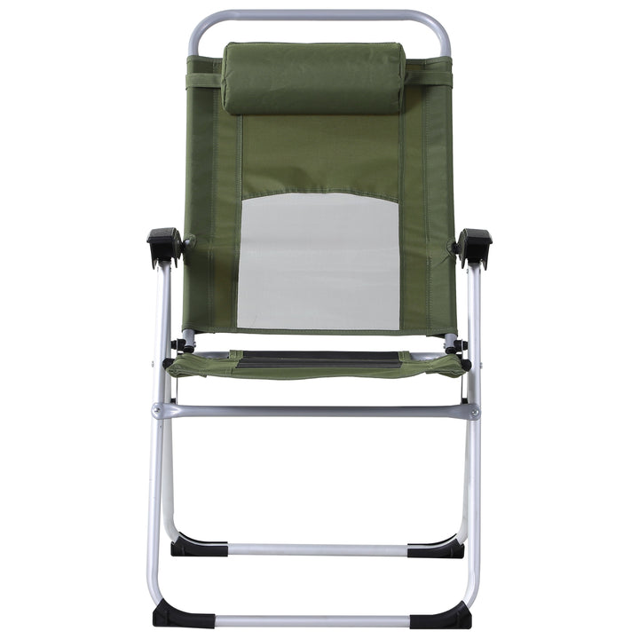 Outdoor Garden Folding Chair Patio Armchair 3-Position Adjustable Recliner Reclining Seat with Pillow - Green