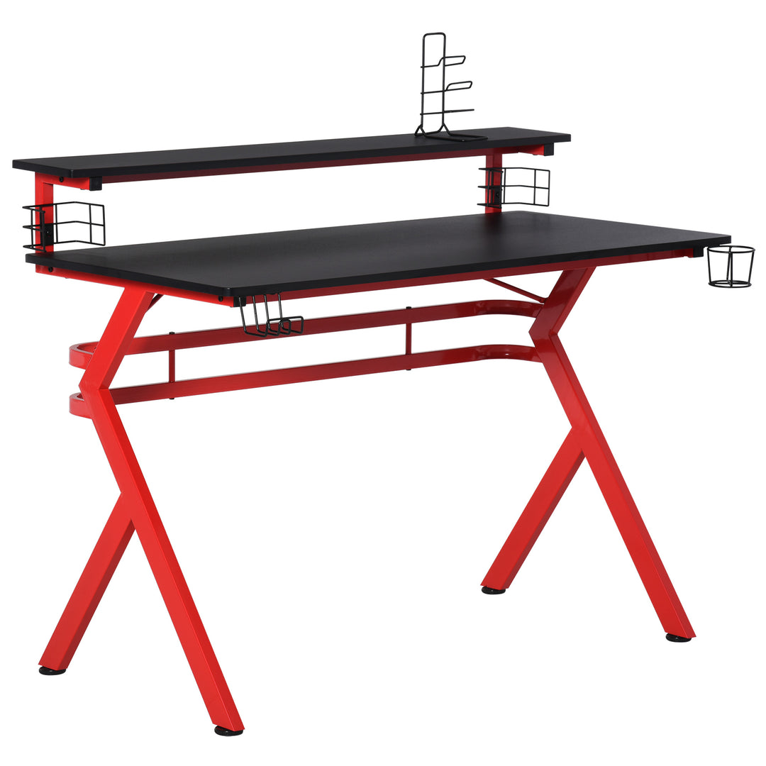 Gaming Desk Computer Table Ergonomics Workstation for Home Office with Cup &amp; Speaker 120cm x 60cm x 96.5cm Black and Red