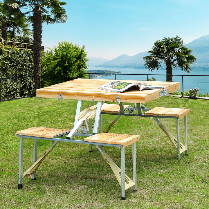 Portable Folding Camping Picnic Table Party Field Kitchen Outdoor Garden BBQ Chairs Stools Set Wooden Wood