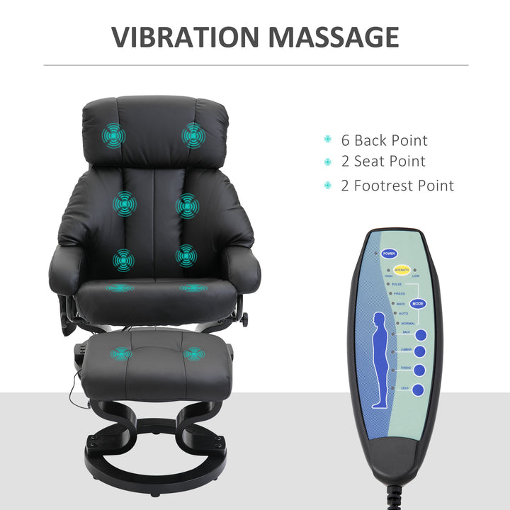 Electric Massage Recliner Chair with Ottoman, Faux Leather Swivel Recliner with Remote Control for Living Room, Black