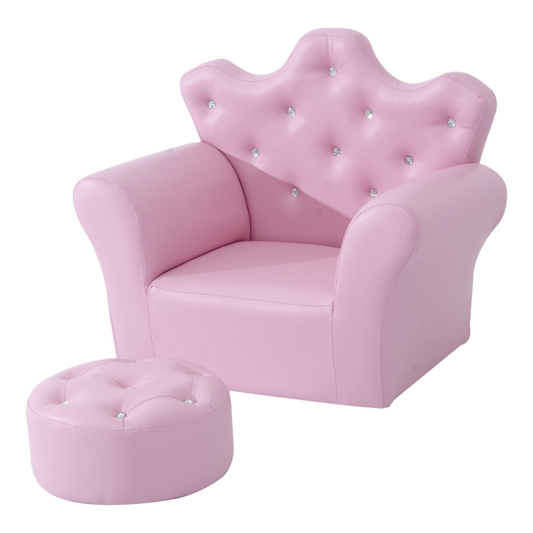PU Leather Kids Set:1 x Armchair, 1x Stool-Pink