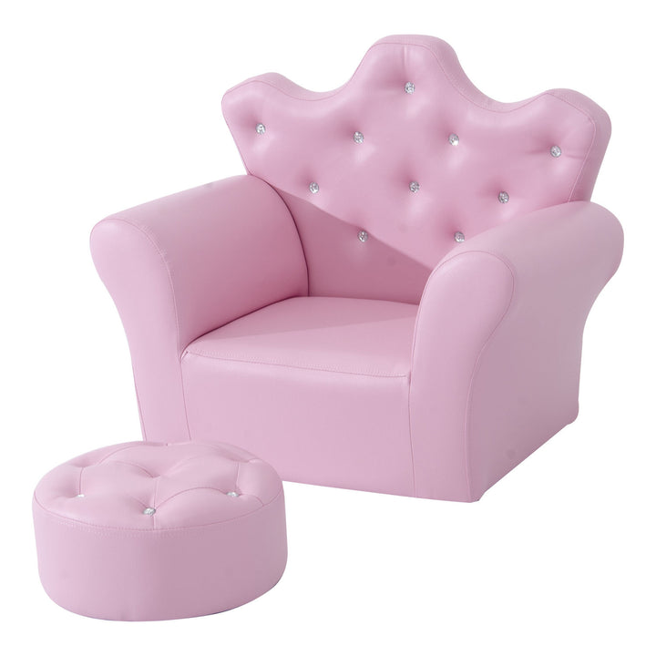 PU Leather Kids Set:1 x Armchair, 1x Stool-Pink
