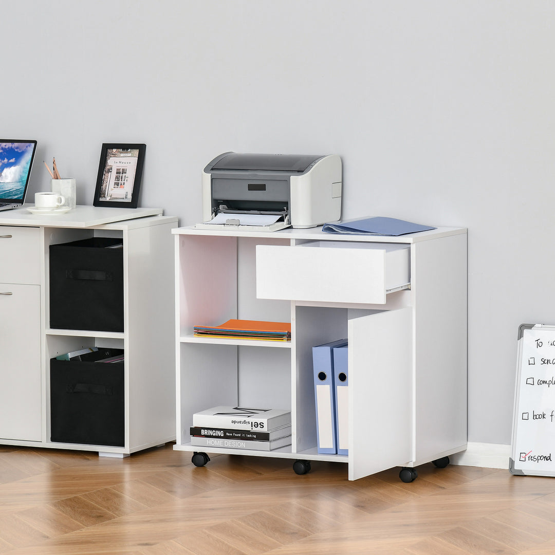 Filing Cabinet/Printer Stand with Open Storage Shelves, for Home or Office Use, Including an Easy Drawer, White