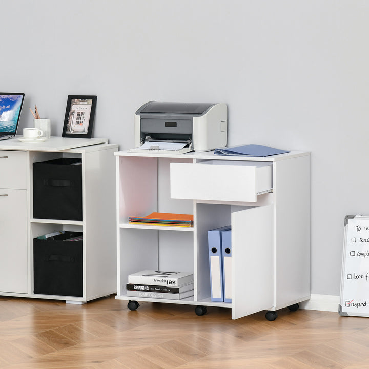Filing Cabinet/Printer Stand with Open Storage Shelves, for Home or Office Use, Including an Easy Drawer, White