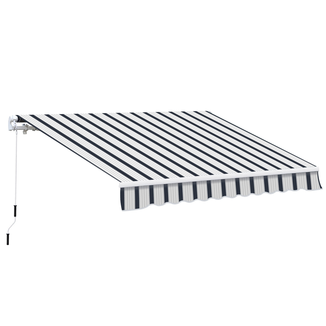 4m x 3(m) Garden Patio Manual Awning Canopy Aluminium Sun Shade Shelter Retractable Blue and White