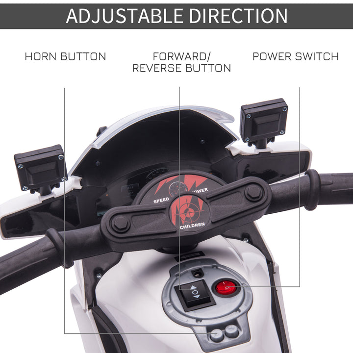 Kids 6V Electric Ride On Motorcycle Police Car Toy for 18 - 36 months White
