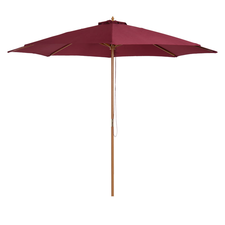 Outsunny ⌀3m Bamboo Wooden Market Patio Umbrella Garden Parasol Outdoor Sunshade Canopy, 8-ribs,Wine Red