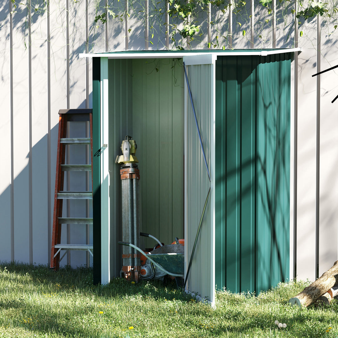 Outsunny 4.7ft x 2.8ft Garden Shed Steel Storage Shed Outdoor Equipment Tool Sloped Roof Door w/ Latch Weather-Resistant Paint Green