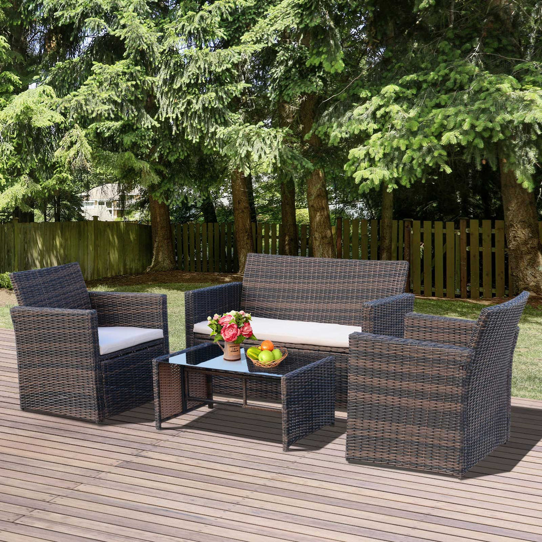 4-Seater Rattan Garden Sofa Set Outdoor Patio Wicker Weave 2-seater Bench Chairs &amp; Coffee Table Conservatory, Brown