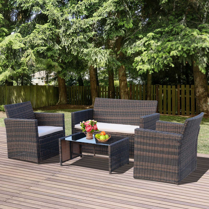 4-Seater Rattan Garden Sofa Set Outdoor Patio Wicker Weave 2-seater Bench Chairs &amp; Coffee Table Conservatory, Brown