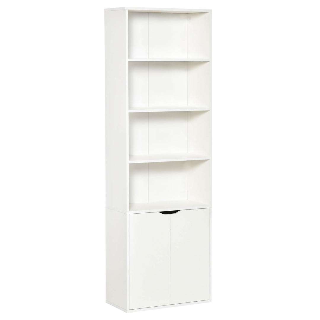 HOMCOM 2 Door 4 Shelves Tall Bookcase Modern Storage Cupboard Display Unit for Living Room Study Bedroom Home Office Furniture White