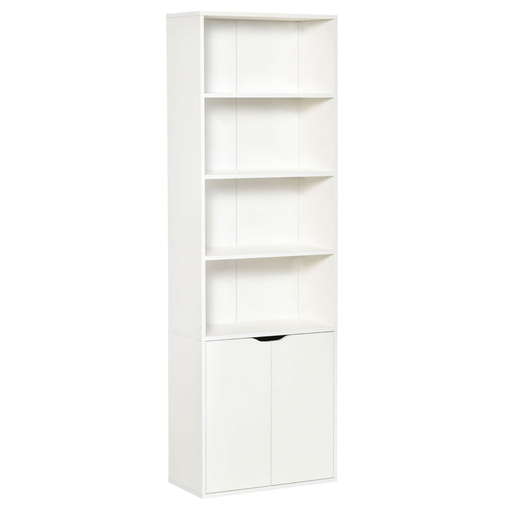 HOMCOM 2 Door 4 Shelves Tall Bookcase Modern Storage Cupboard Display Unit for Living Room Study Bedroom Home Office Furniture White