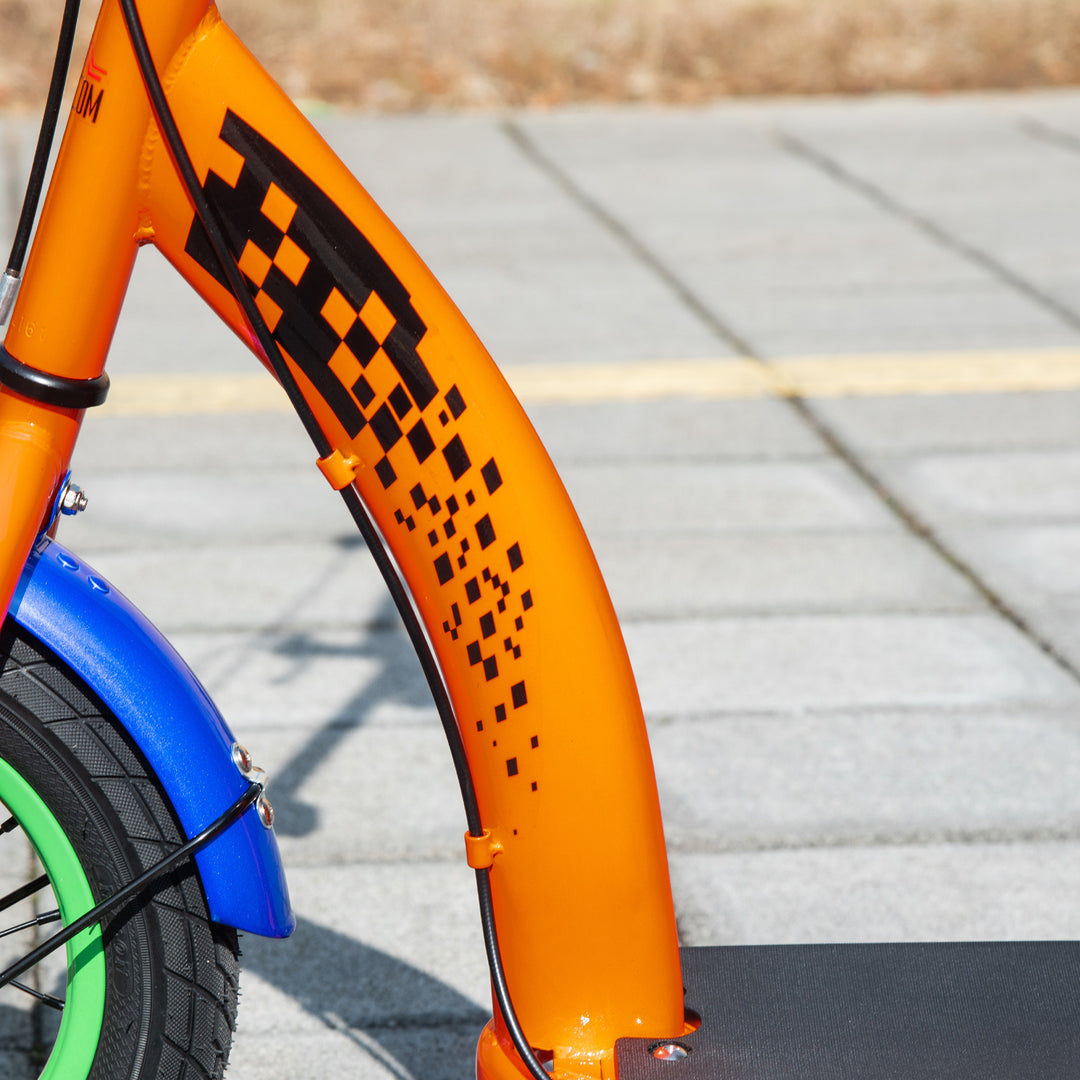 Kids Kick Scooter, Push Scooter, Adjustable Height, Front Rear Dual Brakes, 12-Inch Inflatable Rubber Wheels, for 5+ Years, Orange
