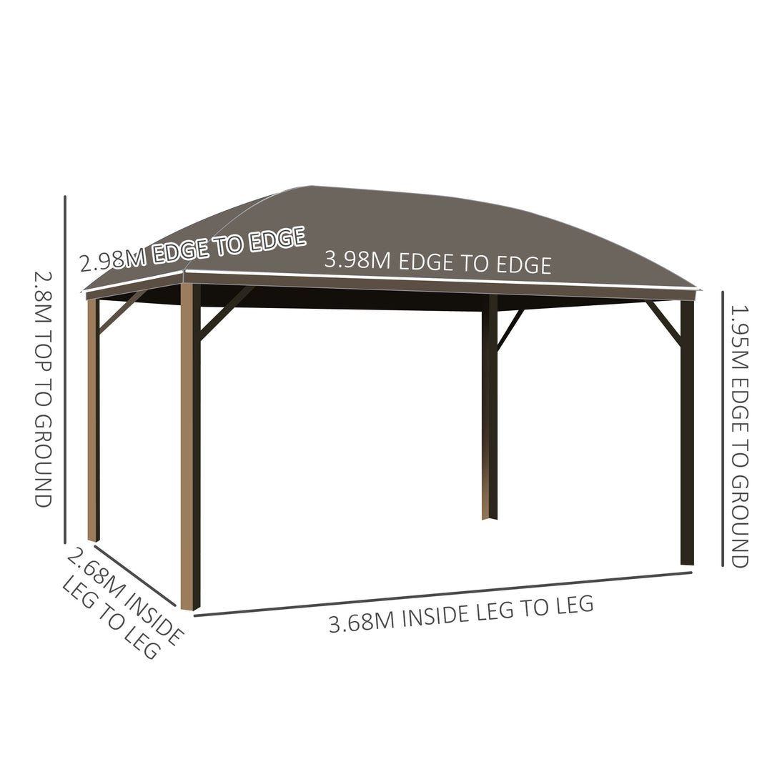 Outsunny 4 x 3(m) Patio Aluminium Gazebo Hardtop Metal Roof Canopy Party Tent Garden Outdoor Shelter with Mesh Curtains &amp; Side Walls, Dark Grey
