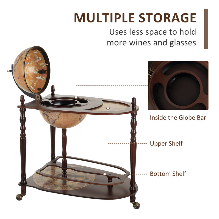 Bar Globe Drinks Cabinet Wine Container Minibar Storage Trolley Table with Bottle Glass Holder