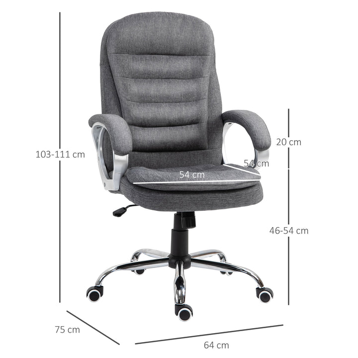 Vinsetto Ergonomic Office Chair Task Chair for Home with Arm, Swivel Wheels, Linen Fabric, Grey