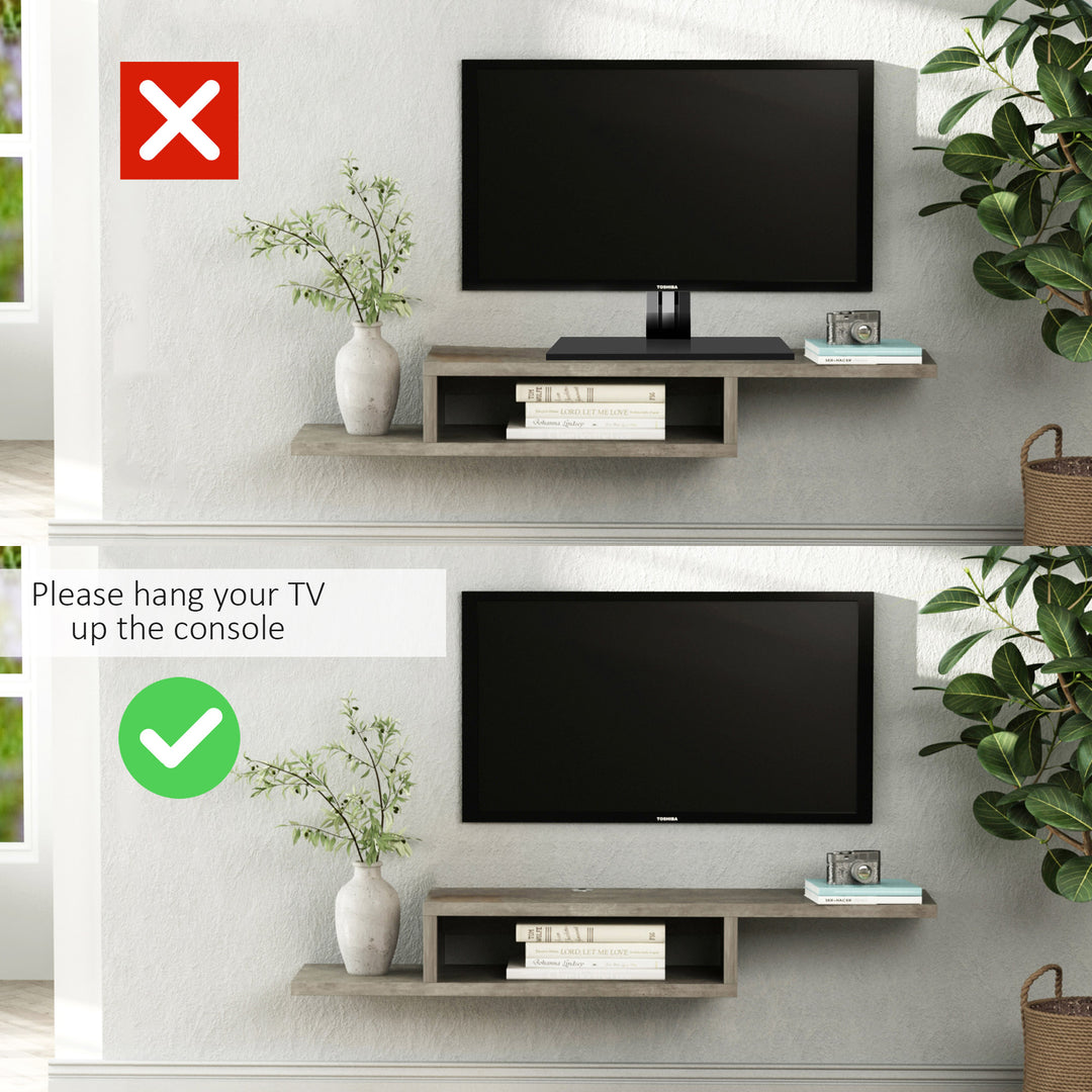 HOMCOM Wall Mounted Media Console, Floating TV Stand Component Shelf, Entertainment Center Unit, Grey