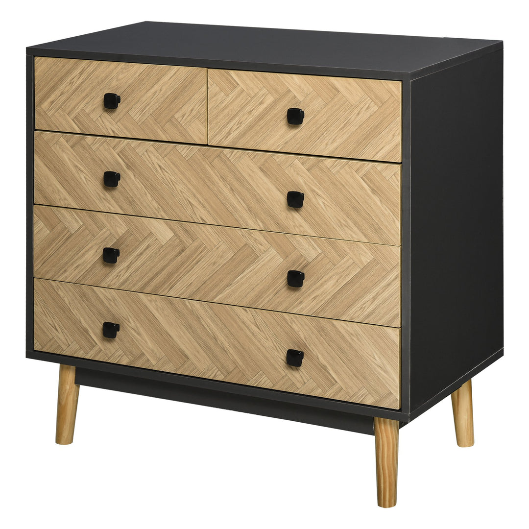 HOMCOM 5-Drawer Chest Storage Cabinet Sideboards with Metal Handles Freestanding Dresser for Bedroom, Living Room