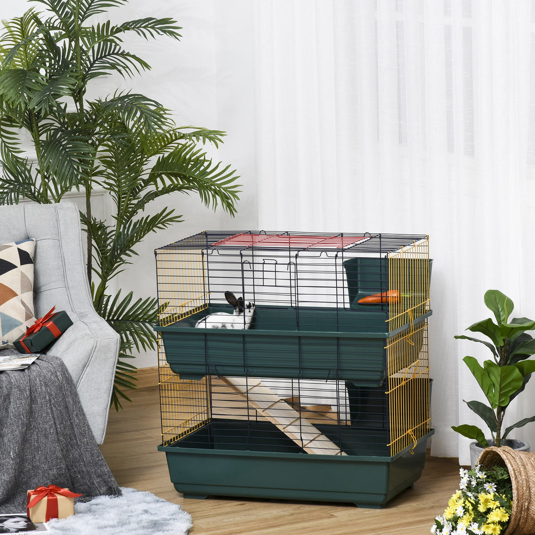 Small Animal Cage Habitat with Accessories 3 Openable Doors 2-Story Large Pet Play House for Chinchillas Puppy Guinea Pig 80 x 44 x 82 cm