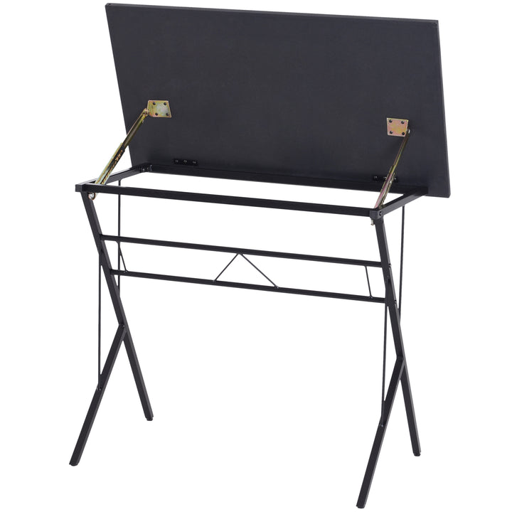 Computer Desk Writing Workstation Art Drawing Drafting Board Craft Table Tiltable Tabletop Adjustable Height Black 90L x 50W x 76-116.5H cm