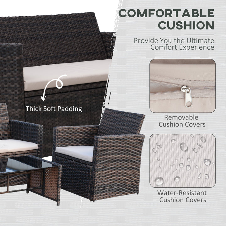 4-Seater Rattan Garden Sofa Set Outdoor Patio Wicker Weave 2-seater Bench Chairs &amp; Coffee Table Conservatory, Brown