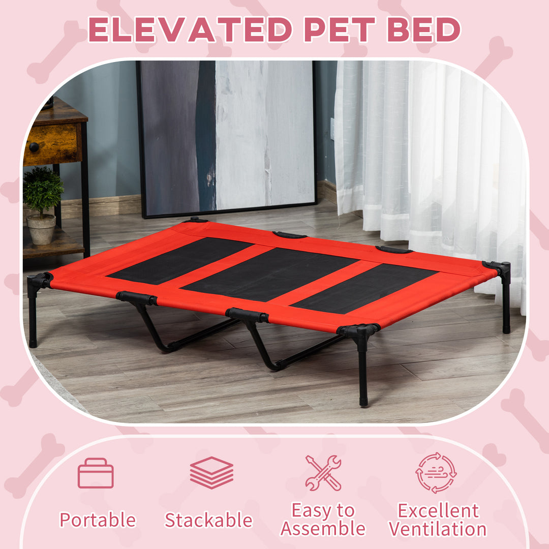 PawHut Raised Dog Bed Cooling Elevated Pet Cot with Breathable Mesh for Indoor Outdoor Use Red, X Large, 122 x 92 x 23cm