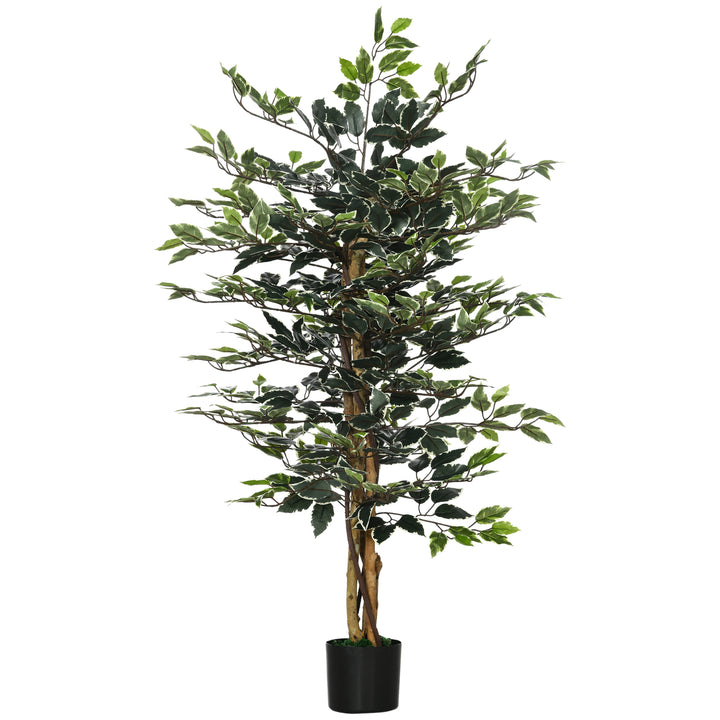 Artificial Ficus Tree in Pot, Fake Plant with Lifelike Leaves and Natural Trunks, Indoor Outdoor, Green