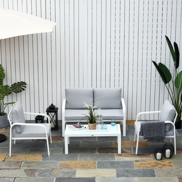 4-Seater Outdoor PE Rattan Table and Chairs Set White/Grey