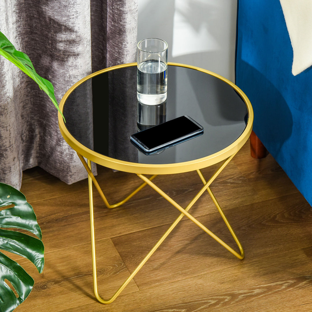 HOMCOM Glass Coffee Table, Accent End Side Table with Tempered Glass Top and Golden Metal Legs for Living Room, Bedroom, 43cmx43cmx40cm