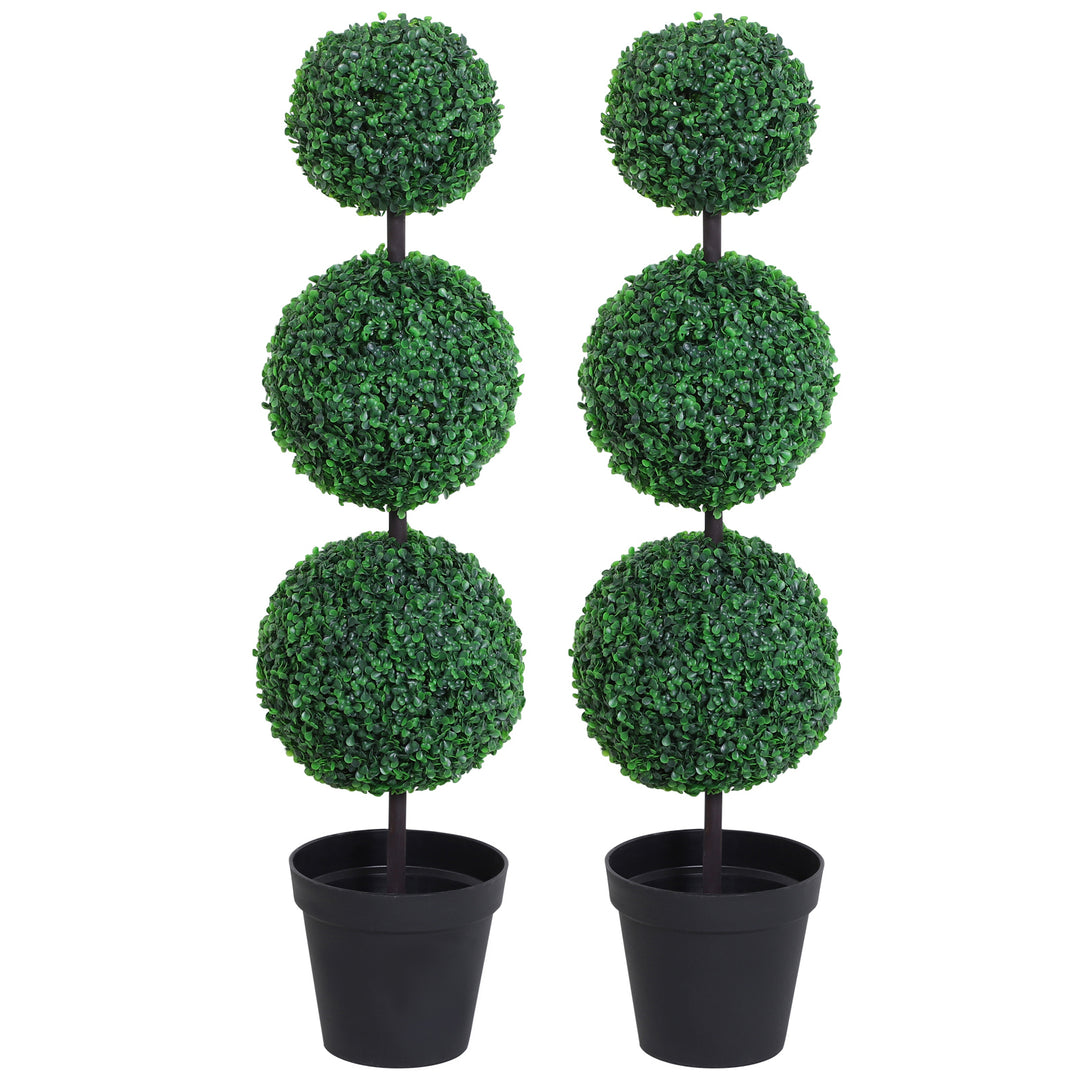 Set of 2 Artificial Boxwood Ball Topiary Trees Potted Decorative Plant Outdoor and Indoor DŽcor (112cm)