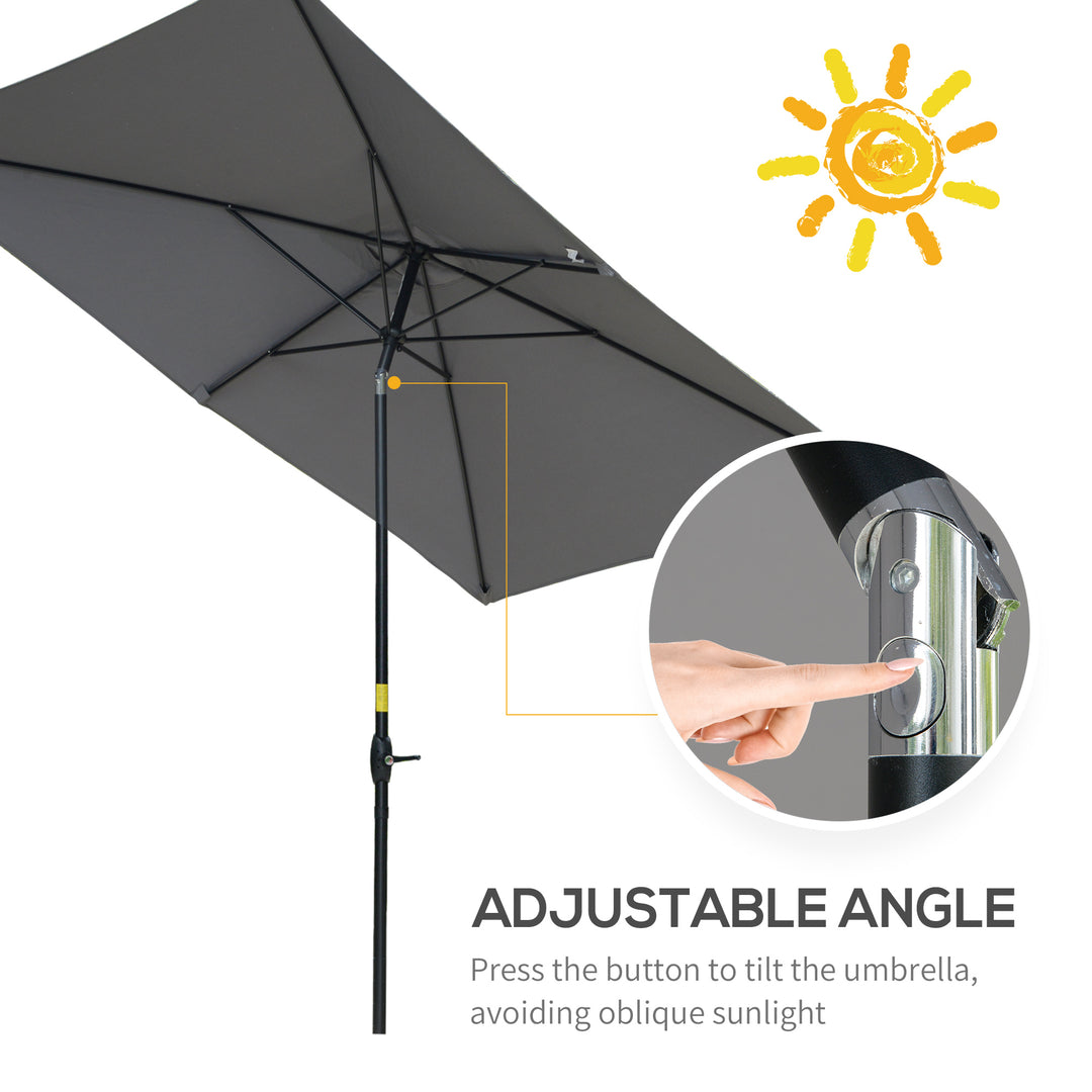 Outsunny 2 x 3(m) Garden Parasols Umbrellas Rectangular Patio Market Umbrella Outdoor Sun Shade w/ Crank &amp; Push Button Tilt, Aluminium Pole Dark Grey