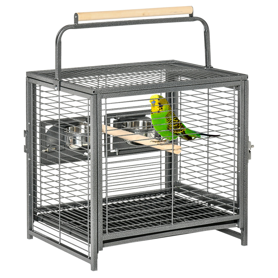 PawHut Metal Parrot Cage Bird Carrier Green Cheek Canary Parakeet Cockatiel Small Parrot Travel Breeding Cage Wooden Perch Black