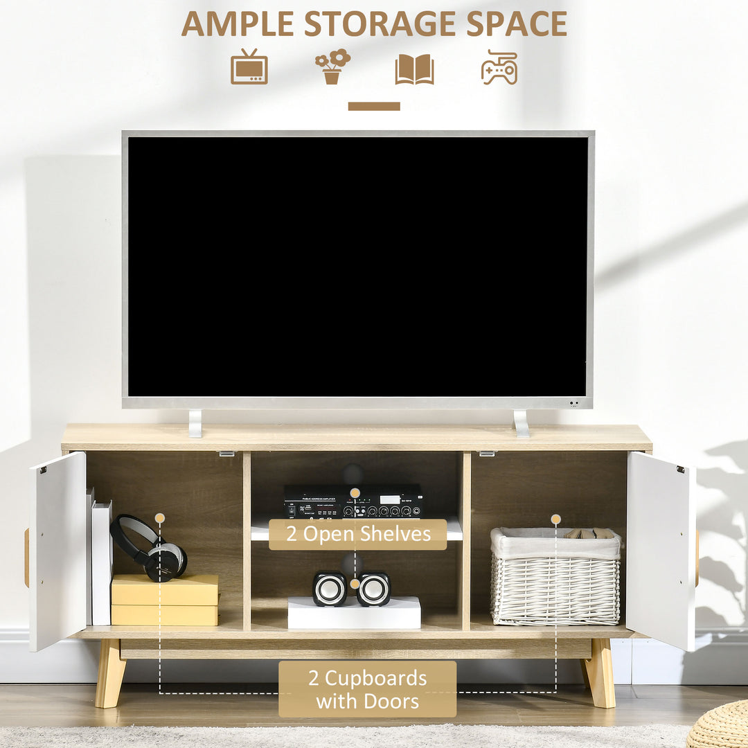 HOMCOM Modern TV Cabinet, TV Stand with Storage Shelves and Doors for 55" TVs for Living Room, Bedroom, Natural