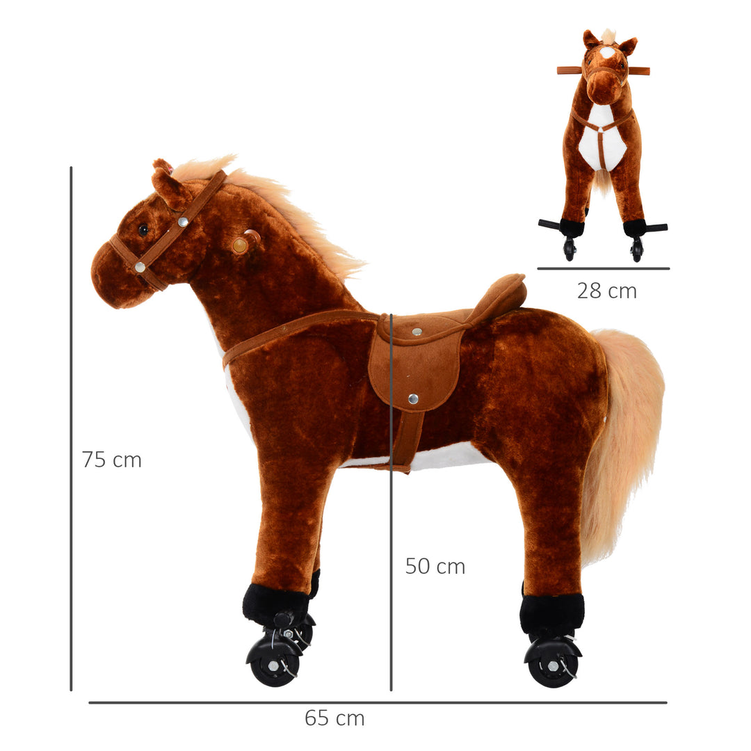 Kids Plush Ride On Walking Horse W/Sound-Brown