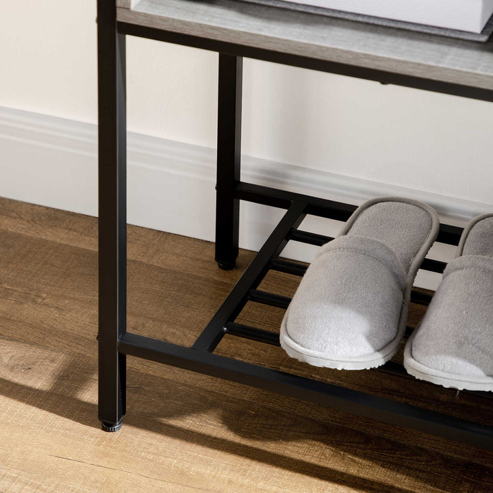 Industrial Console Table, Narrow Hallway Table with Cabinet, Open Compartments and Slatted Shelf for Entryway, Grey